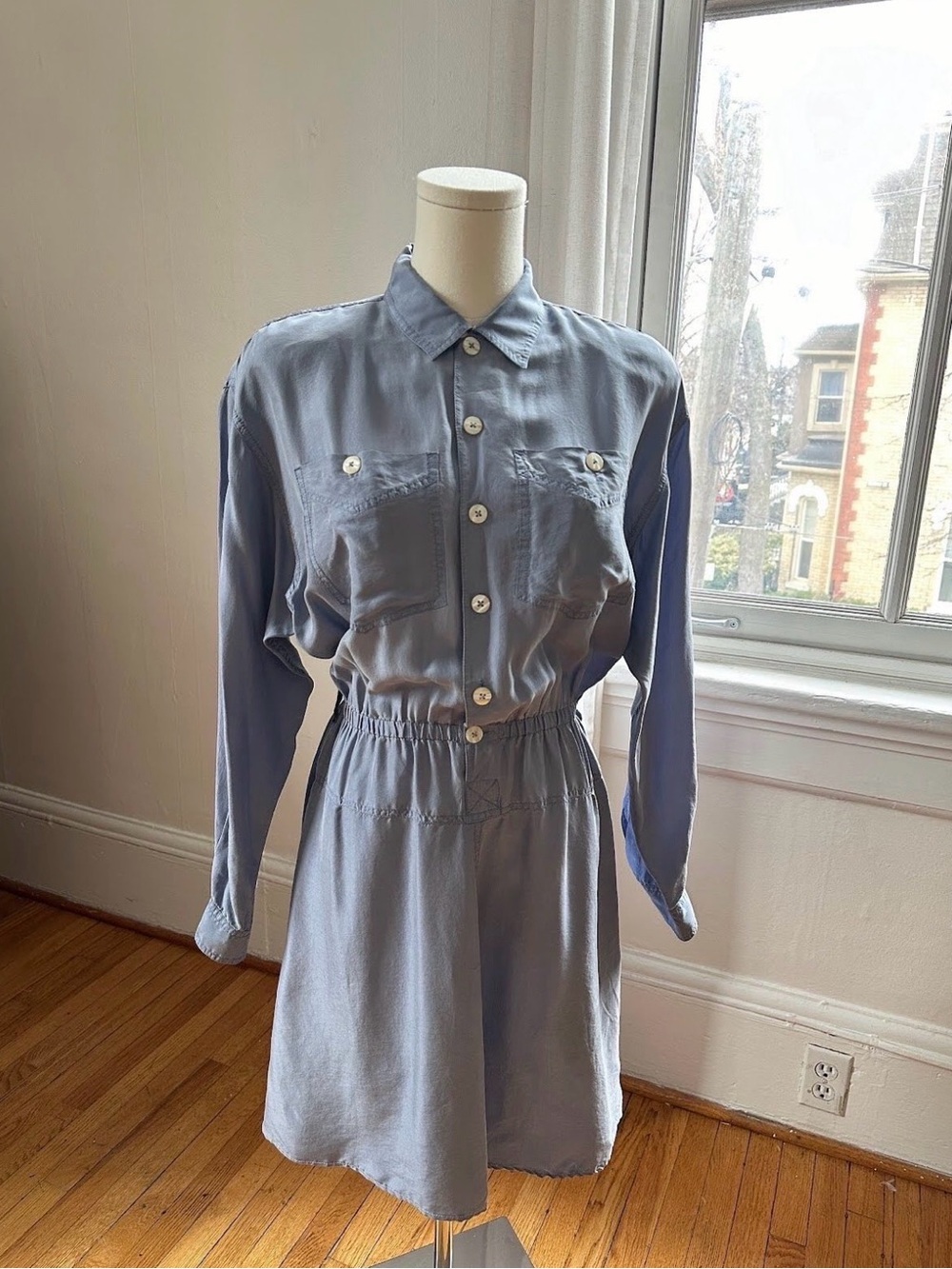 Effortless Periwinkle Button-Front Shirt Dress